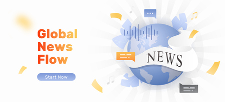 Global news vector banner template. White banner with NEWS world around the globe.のイラスト素材