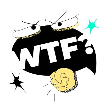 WTF? quote template with bizarre, whimsical eyes and hand. Funky surreal vector graphic for web and print. Funny life quotes.のイラスト素材