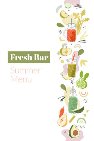Smoothies seamless vertical border with FRESH BAR Summer MENU words.のイラスト素材
