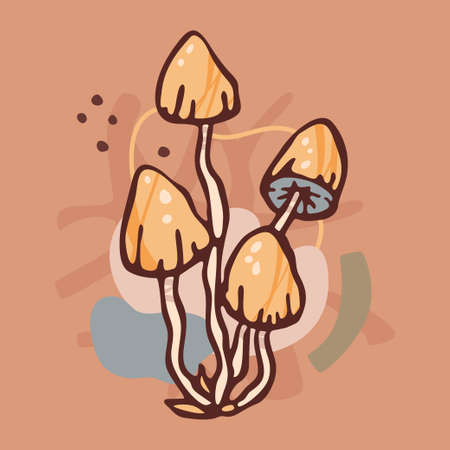Non-edible mushrooms with abstract forms over beige background. Square vector illustration. Autumn or fall seasonal design concept.のイラスト素材