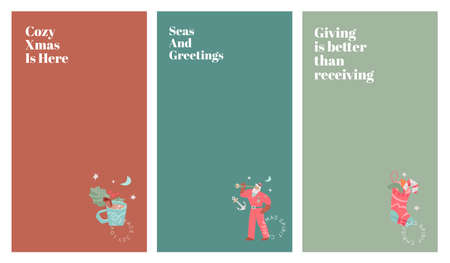 Christmas stories templates set. 1080x1920 px. Customizable vector design for seasonal marketing campaigns. Creative illustrations in modern flat style.のイラスト素材