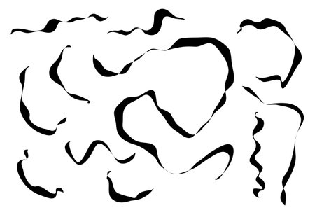 Hand drawn ribbons set in linocut style. Vector illustrations isolated on white background.のイラスト素材