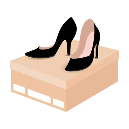 Black pumps on the shoe box. Vector shopping-related illustration with high-heel female shoes.のイラスト素材