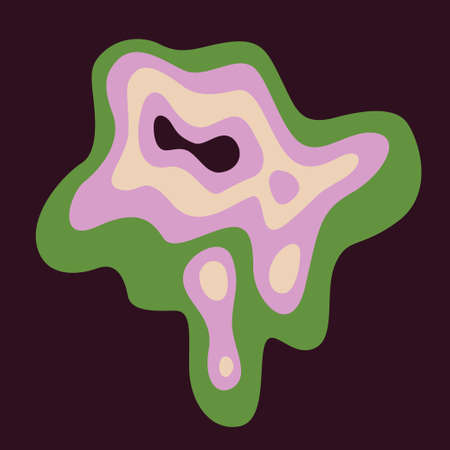 Abstract funky-shaped stain in retro colors. Vector vintage design. Colorful scheme for rugs, retro backgrounds, ads, print design. The 70s and 60s funky and groove aesthetic.のイラスト素材