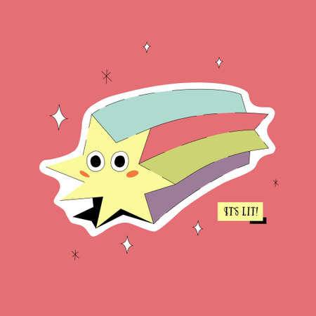 It Is Lit greeting card. Seasonal vector design with funny Christmas character. Falling star with eyes. Holiday season's pun for web or print.のイラスト素材