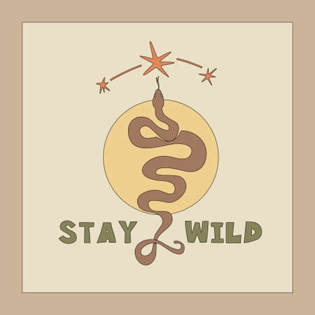 Stay Wild aesthetic banner template with snake, constellation, and sun. Square stylish poster or...