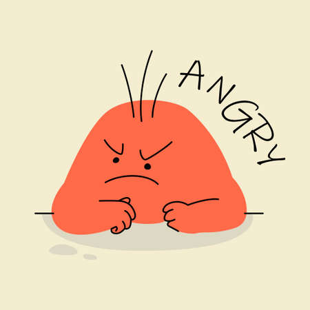 Feeling angry abstract character illustration. Editable stroke. Colorful emoticon face. Cartoon or comic mascot.のイラスト素材