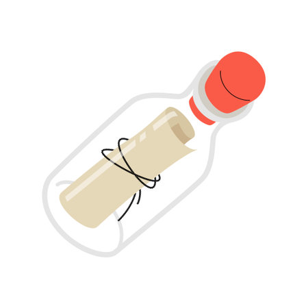 Message in bottle. Vector illustration. Editable stroke. Modern communication and messaging design. Red colored cork.のイラスト素材