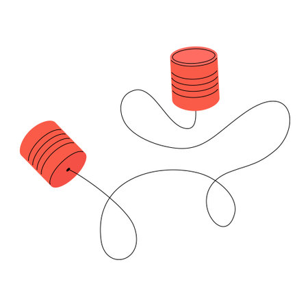 Tin cans wire phone vector illustration. String phone. Editable stroke. Communication and networking. Acoustic speech-transmitting device.のイラスト素材