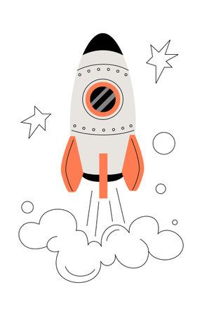 Starting rocket vector illustration. Editable stroke. Business start-up concept. Science or adventure metaphor.のイラスト素材