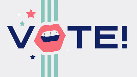 Vote banner template with open mouth instead of letter O. Any elections vector design. Civil society...