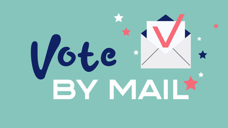 Vote By Mail banner template. Open envelope with check mark on paper sheet. Any elections vector design. Civil society activity or political debate horizontal poster.のイラスト素材