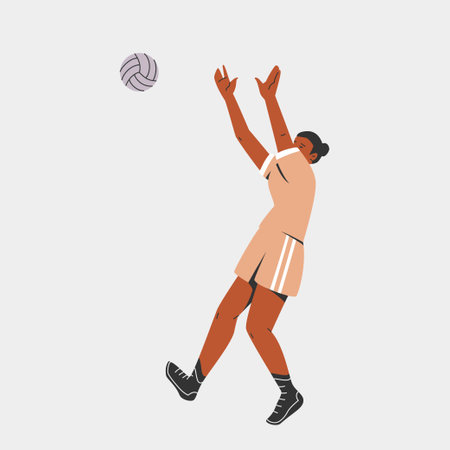 Volleyball player with ball. Vector illustration of sportsman character in action. Team sport flat cartoon design.のイラスト素材