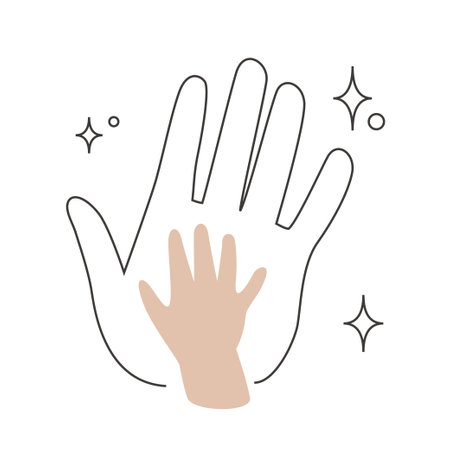 linear fathers hand holding child palm. caring parent hands. family relationship and protection. line vector illustration isolated. editable strokeのイラスト素材