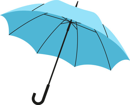 Open blue cane walking umbrella. Vector illustration isolated on transparent background. Parasol for rainy weather. Rain protection accessory.のイラスト素材