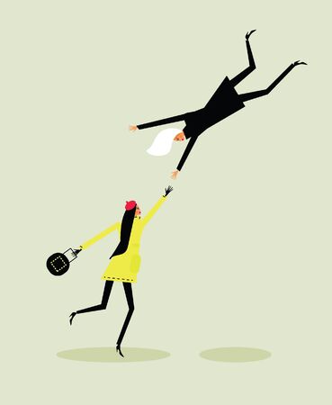 Friendship illustration. Wind of change. Friendship, mutual assistance. Two fashion girlsの写真素材