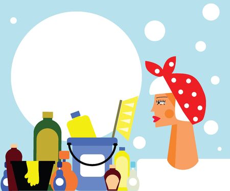 House cleaning, the hostess cleans up - an illustration, emblemの写真素材