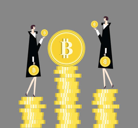 Lots of bitcoins illustration bit coin BTC new virtual money conceptの写真素材