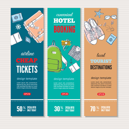 Vector banners about travelling. Modern hand drawn style.のイラスト素材