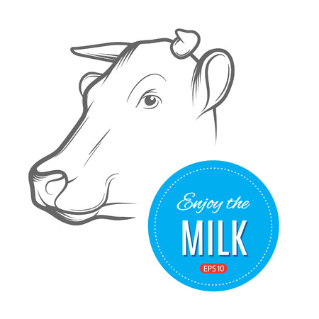 Cow logo design template. Great linear emblem for farming business, dairy products advertising. Modern business identity for bio products and agricultural industry.のイラスト素材