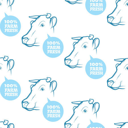 Seamless Pattern with cow. Perfect design for farming industry, original packaging and other types of bio product business. Modern business identity for bio products and agricultural industry.のイラスト素材