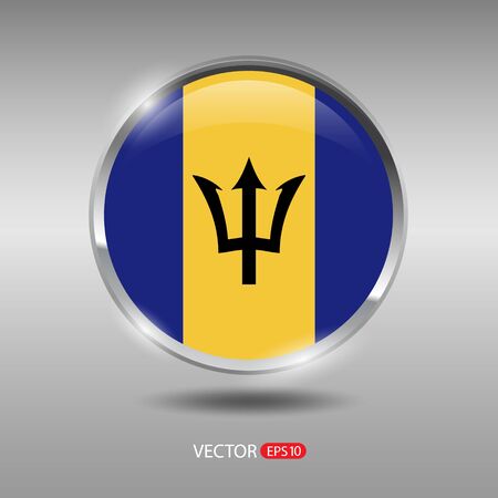 Barbados flag, shiny, glossy metal vector badgeのイラスト素材