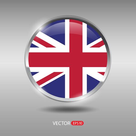 UnitedKingdom flag, shiny, glossy metal vector badgeのイラスト素材