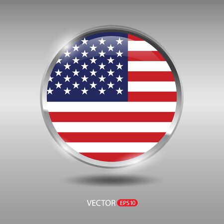 USA flag, shiny, glossy metal vector badgeのイラスト素材