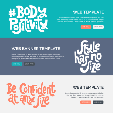 Web banners design template with hand drawn vector lettering. Body positive, mental health slogan stylized typography. Clean, minimalistic concept. Trendy style vector template. Ideal business layout.のイラスト素材