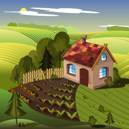 village house with a red roofのイラスト素材