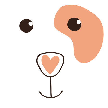 hand-drawn cute muzzle of a cheerful dog close-up, with a heart on the nose. printのイラスト素材