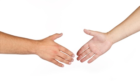 Shaking hands of two male people isolated on a white