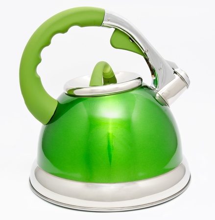 Green tea kettle isolated on white background の写真素材