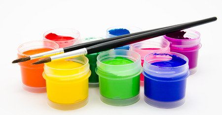 Gouache paint brush isolated on a white backgroundの写真素材