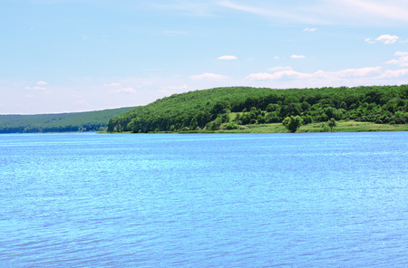 Beautiful blue water reservoirの写真素材
