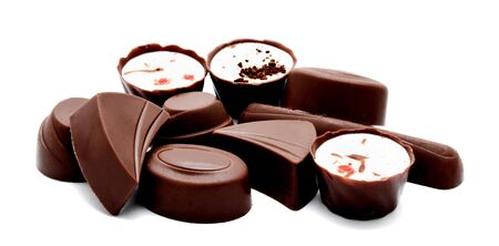 Assortment of chocolate candies isolated on a white background