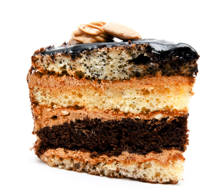Delicious chocolate cake pastry with peanut  isolated on a white backgroundの写真素材