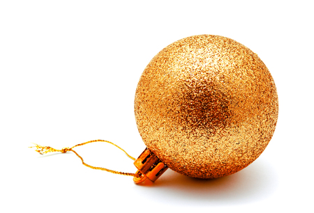 Christmas decoration golden gold yellow ball  isolated on a white backgroundの写真素材