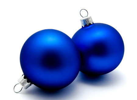 Christmas decoration blue balls  isolated on a white backgroundの写真素材