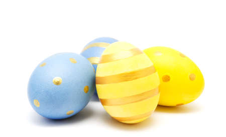 Colorful perfect handmade painted easter eggs isolated on a white background closeupの写真素材
