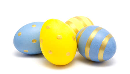 Colorful perfect handmade painted easter eggs isolated on a white background closeupの写真素材