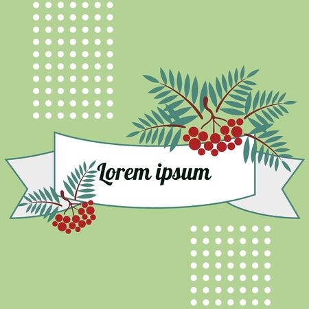 frame with red twigs of mountain ash on a green backgroundのイラスト素材