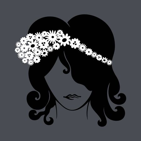 silhouette girl with flowers. Vector illustrationのイラスト素材