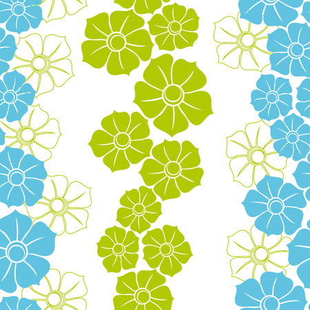 seamless Wallpaper with blue and green shapes and contours of flowers.vector illustrationのイラスト素材