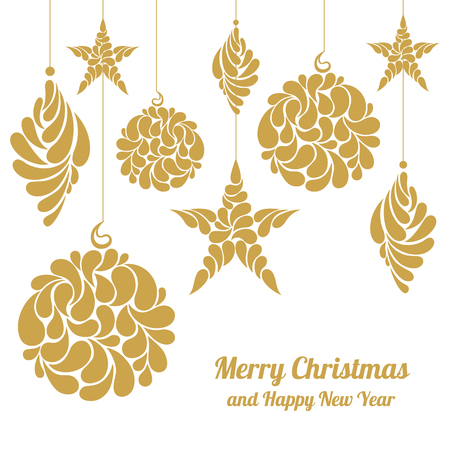 Christmas decorations star, sphere, diamond. merry Christmas and happy New year.vector illustrationのイラスト素材