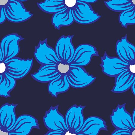 Seamless background with blue flowers on a dark background grey background.vector illustrationのイラスト素材