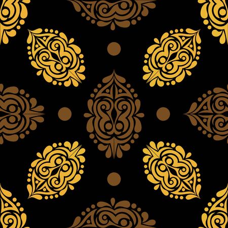 seamless background with gold and brown elements on a black background.vector illustrationのイラスト素材