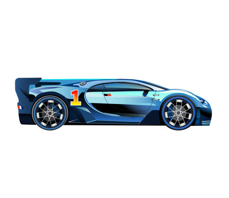 Blue brand car with number one on the sideのイラスト素材