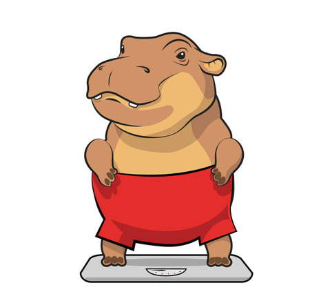 hippopotamus stands on the scalesのイラスト素材