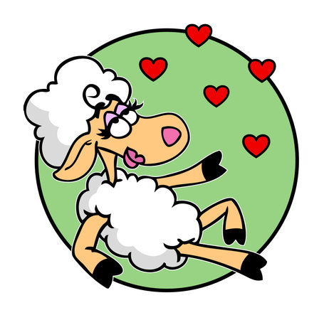 Sheep lies on the grass and dreams of loveのイラスト素材